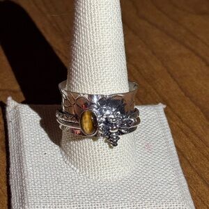 Sterling Silver Tigers Eye Bee Fidget Ring